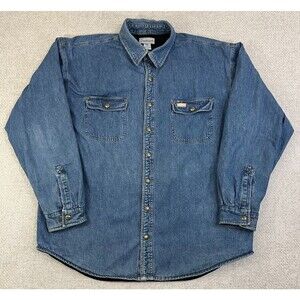 Vintage Carhartt Jacket Men's XL Tall Blue Denim Fleece Lined Shacket S115DST